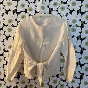 Elegant Cream Tie-Front Linen Blouse